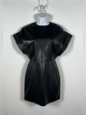 JS71 Black Faux Leather Mini Dress Size Small New With Tags